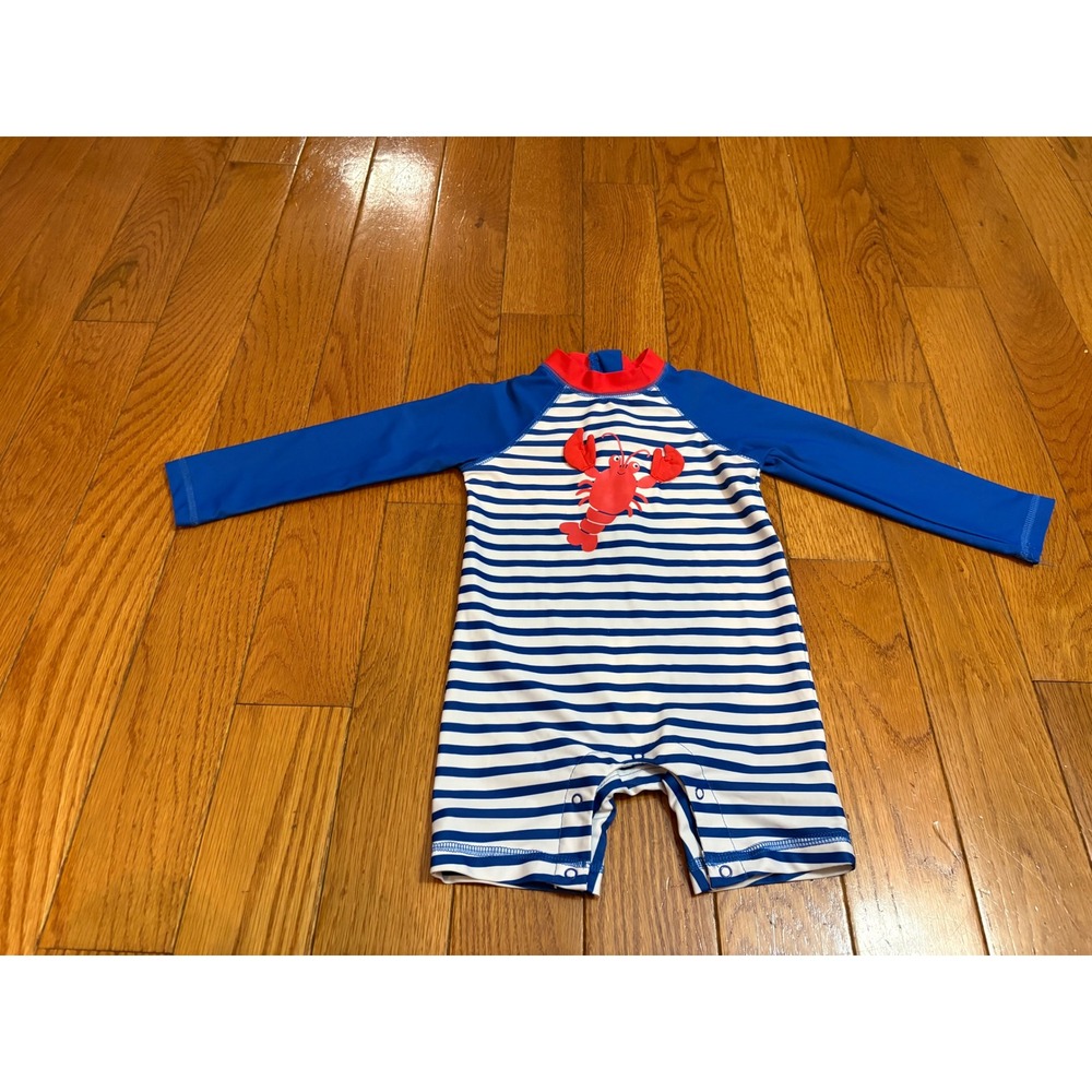 Little Me Baby Boy Blue White Striped Lobster Rash Guard Swimsuit One Piece 24M